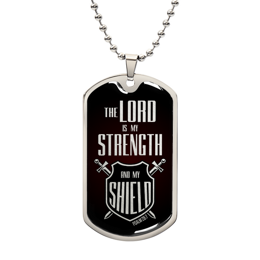 Lord Is My Strength Premium Stainless Steel or 18k Gold Dog Tag Necklace with 24" Chain