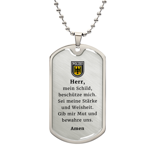 Polizeibeamter German Police Officer Prayer Premium Stainless Steel or 18k Gold Dog Tag Necklace with 24" Chain