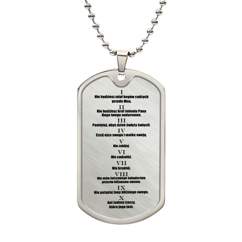 Ten Commandments Polish Przykazań Bożych Necklace Dog Tag Stainless Steel or 18k Gold w 24" Chain-Express Your Love Gifts
