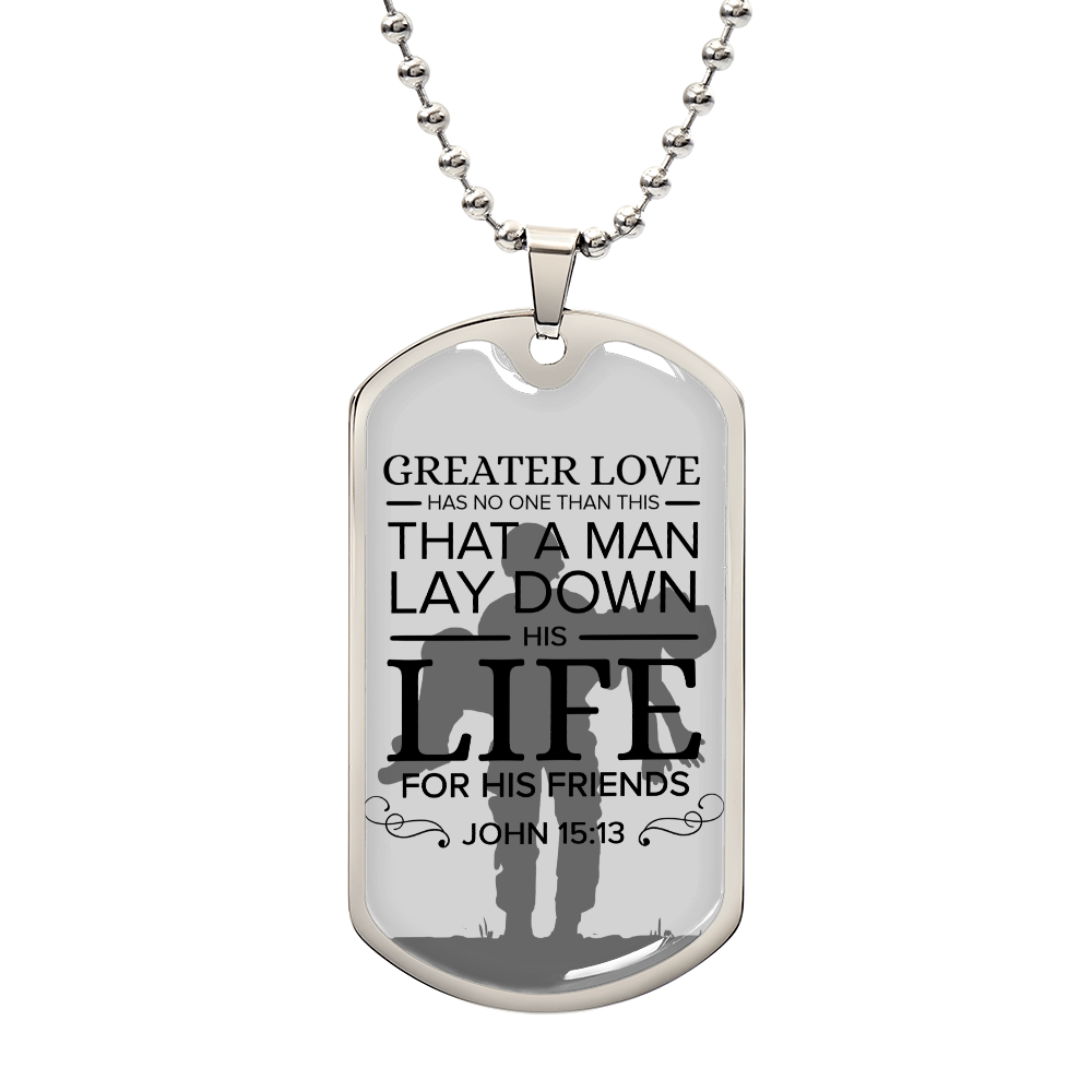 No Greater Love Soldier Premium Stainless Steel or 18k Gold Dog Tag Necklace with 24" Chain