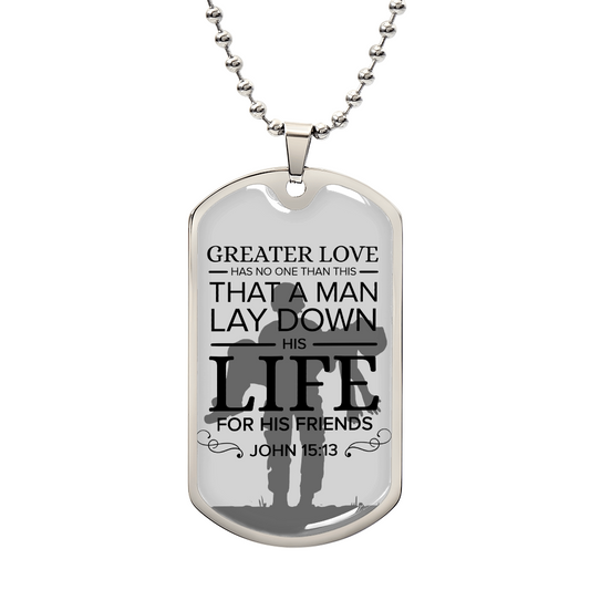 No Greater Love Soldier Premium Stainless Steel or 18k Gold Dog Tag Necklace with 24" Chain