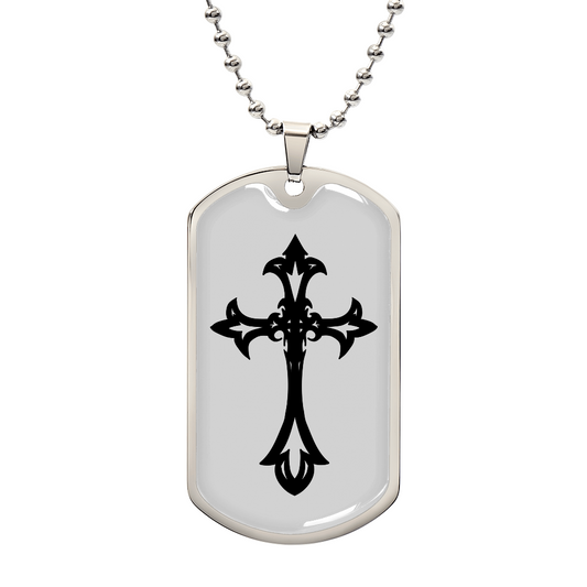 Cross Necklace Stainless Steel or 18k Gold Dog Tag w 24" Chain