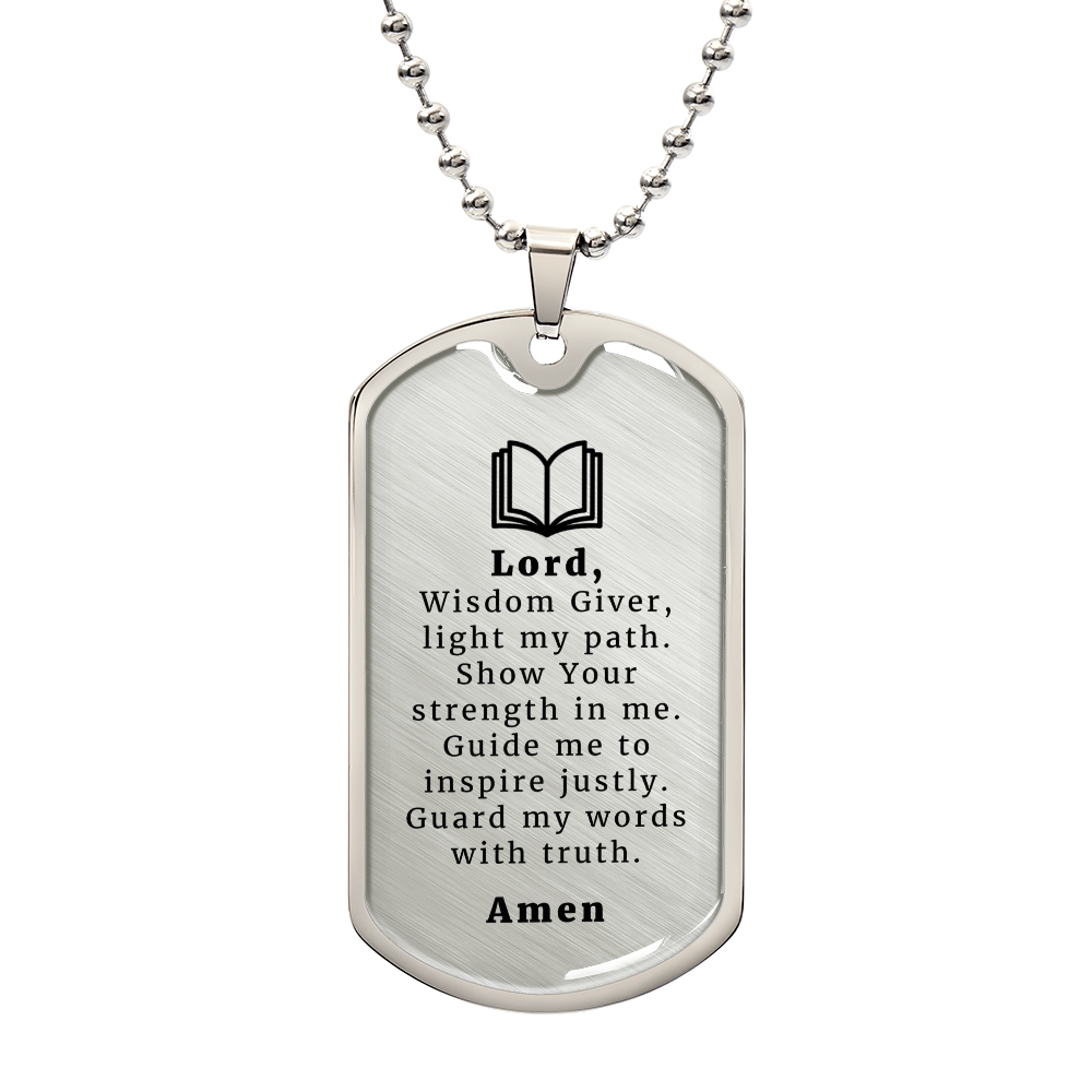 Teacher's Prayer Premium Stainless Steel or 18k Gold Dog Tag Necklace with 24" Chain