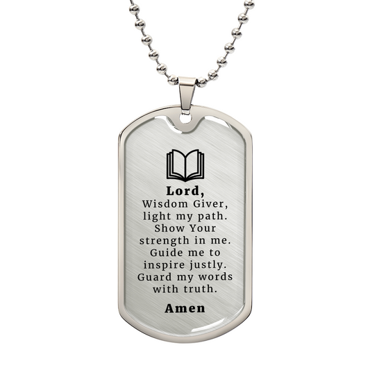 Teacher's Prayer Premium Stainless Steel or 18k Gold Dog Tag Necklace with 24" Chain
