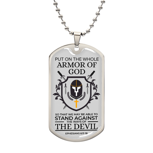 Whole Armor of God Scripture Ephesians Necklace Stainless Steel or 18k Gold Dog Tag w 24" Chain