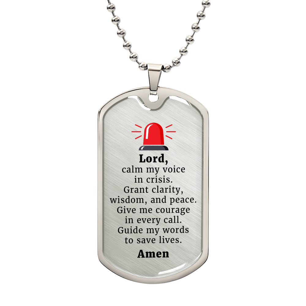 Dispatcher's Prayer Premium Stainless Steel or 18k Gold Dog Tag Necklace with 24" Chain