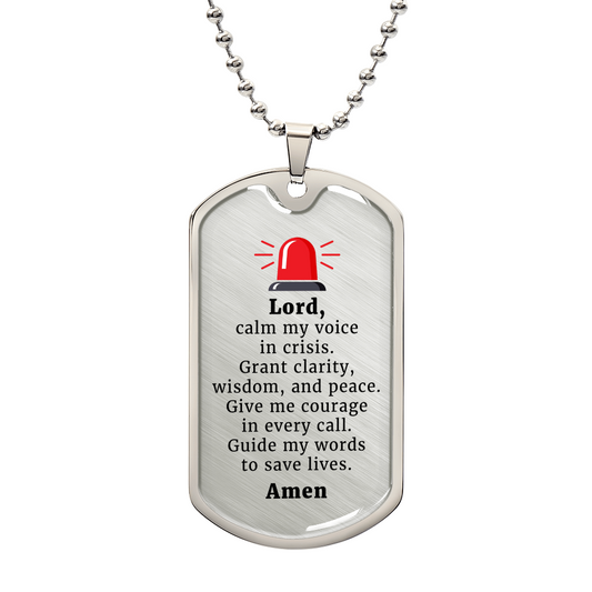 Dispatcher's Prayer Premium Stainless Steel or 18k Gold Dog Tag Necklace with 24" Chain