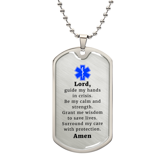 EMT Prayer Premium Stainless Steel or 18k Gold Dog Tag Necklace with 24" Chain