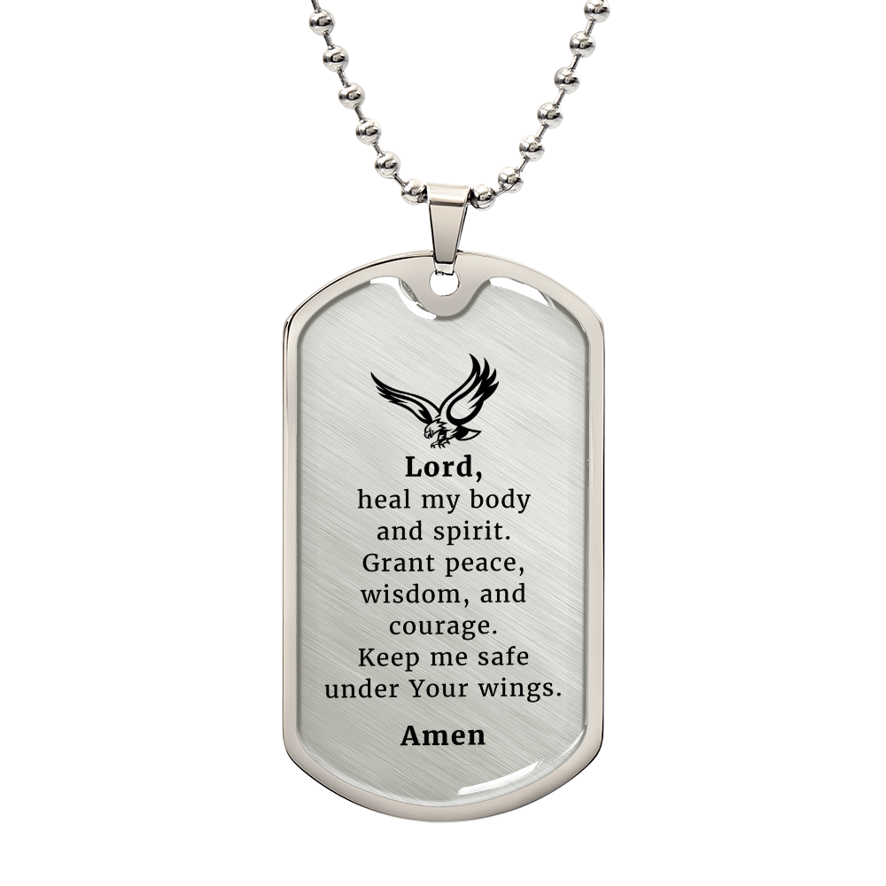 Veteran's Prayer Premium Stainless Steel or 18k Gold Dog Tag Necklace with 24" Chain