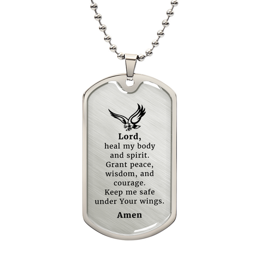 Veteran's Prayer Premium Stainless Steel or 18k Gold Dog Tag Necklace with 24" Chain