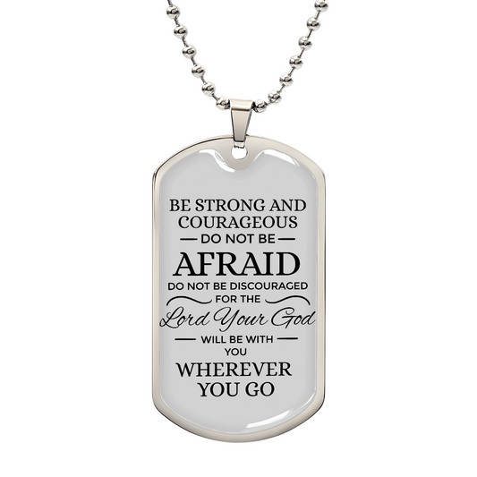 Be Strong God Is With You Necklace Stainless Steel or 18k Gold Dog Tag w 24" Chain