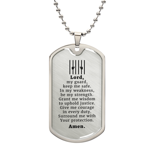 Correction Officer Prayer Premium Stainless Steel or 18k Gold Dog Tag Necklace with 24" Chain