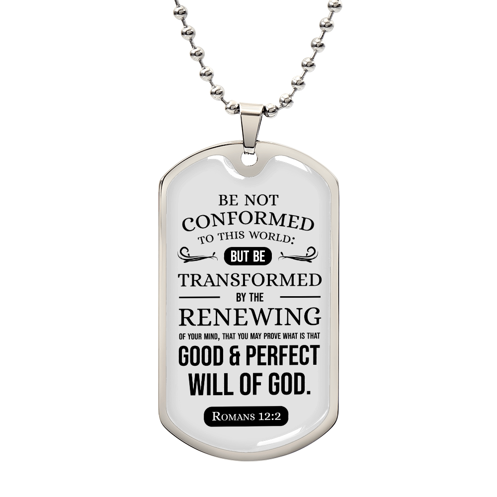 Good And Perfect Will Of God Stainless Steel or 18k Gold Dog Tag Necklace w 24" Chain