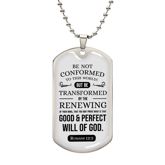 Good And Perfect Will Of God Stainless Steel or 18k Gold Dog Tag Necklace w 24" Chain