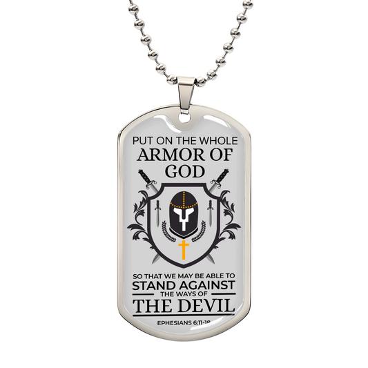 Whole Armor of God Premium Stainless Steel or 18k Gold Dog Tag Necklace with 24" Chain
