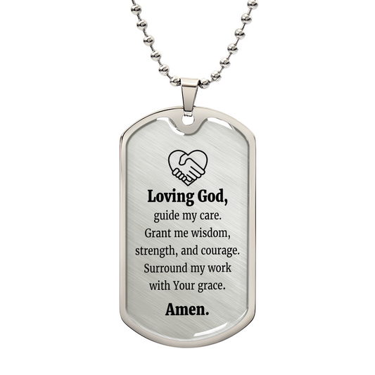 Social Worker's Prayer Premium Stainless Steel or 18k Gold Dog Tag Necklace with 24" Chain