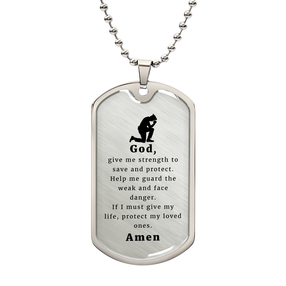 Police Officer's Prayer Premium Stainless Steel or 18k Gold Dog Tag Necklace with 24" Chain