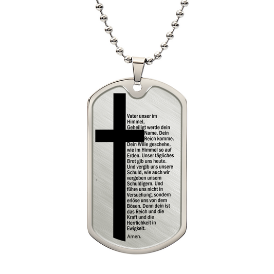 Lord's Prayer German Vater Unser Necklace Dog Tag Stainless Steel or 18k Gold w 24" Chain-Express Your Love Gifts