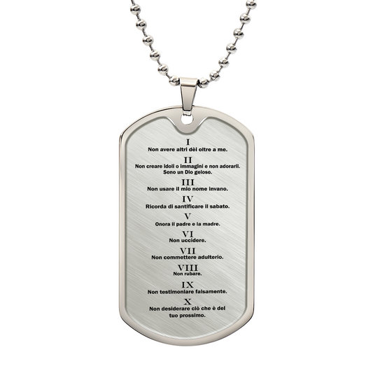 Ten Commandments Italian Dieci Comandamenti Necklace Dog Tag Stainless Steel or 18k Gold w 24" Chain-Express Your Love Gifts