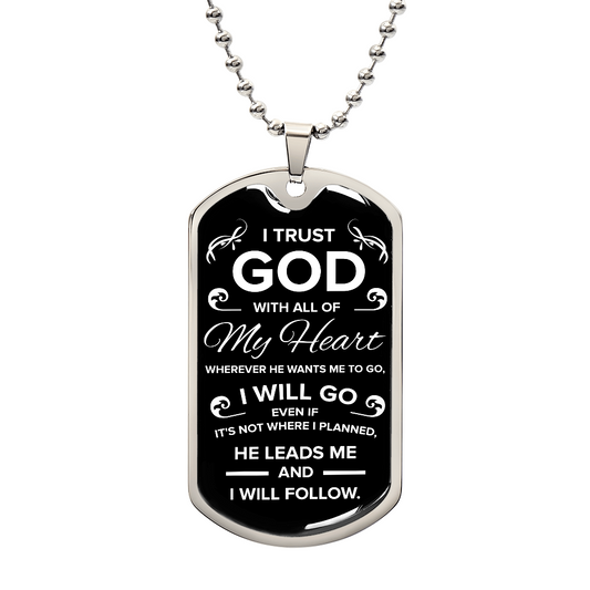 Trust in the Lord Necklace Stainless Steel or 18k Gold Dog Tag w 24" Chain