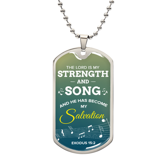 The Lord Is My Salvation Christian Faith Exodus Necklace Stainless Steel or 18k Gold Dog Tag w 24" Chain