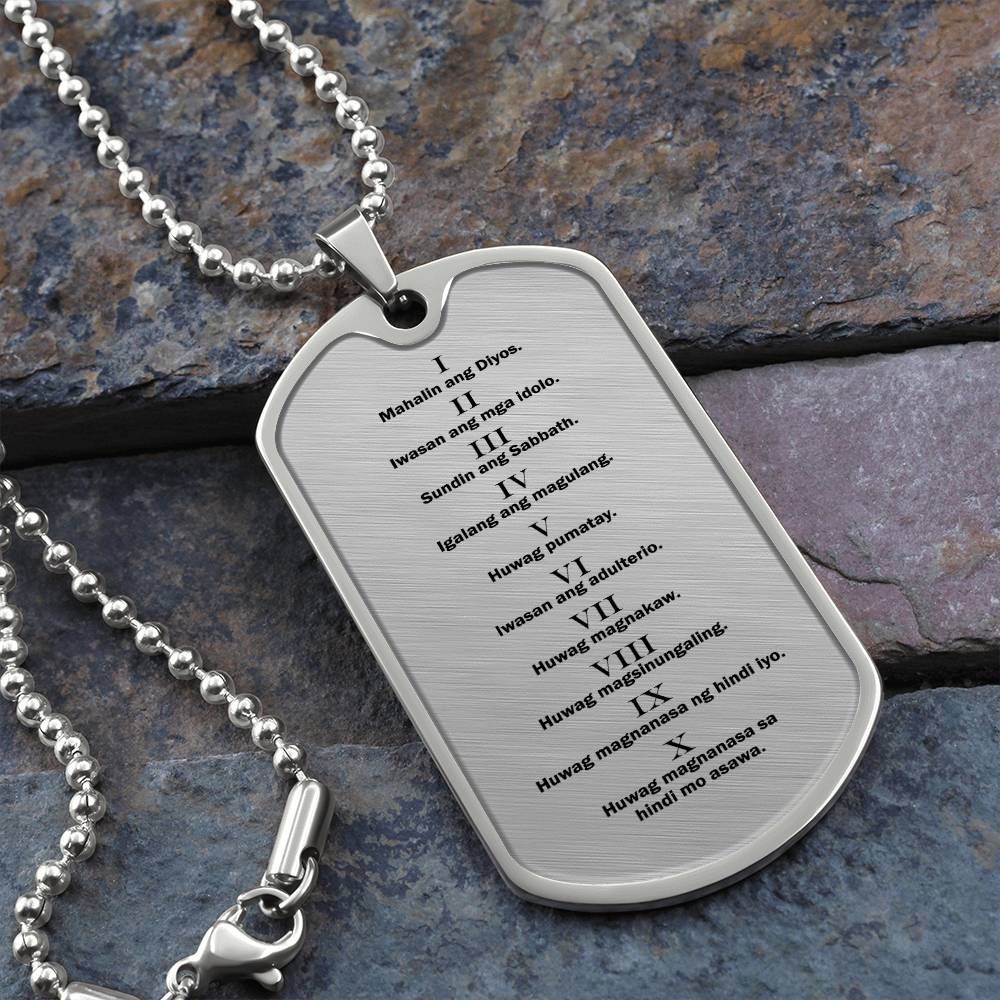 Ten Commandments Tagalog Sampung Utos Necklace Dog Tag Stainless Steel or 18k Gold w 24" Chain-Express Your Love Gifts