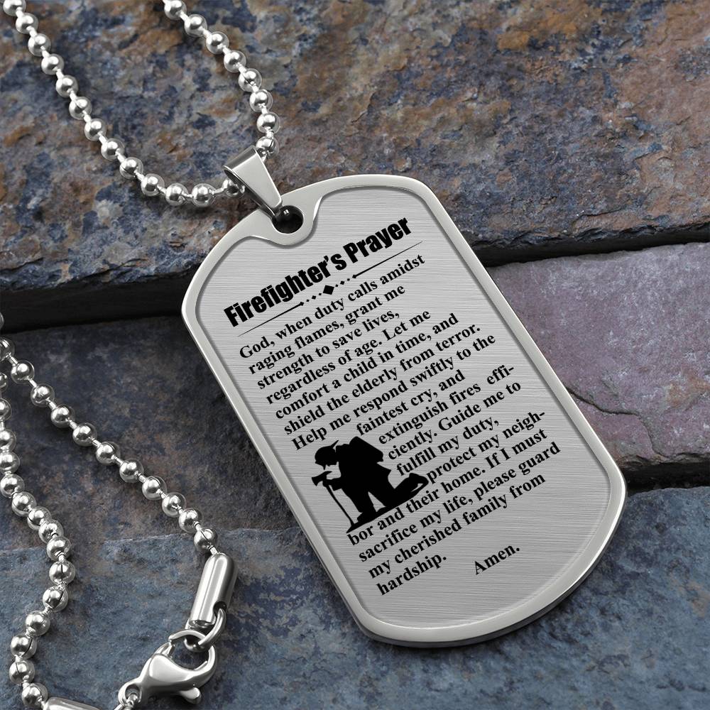 Firefighter's Prayer Dogtag Necklace Dog Tag Stainless Steel or 18k Gold w 24" Chain-Express Your Love Gifts
