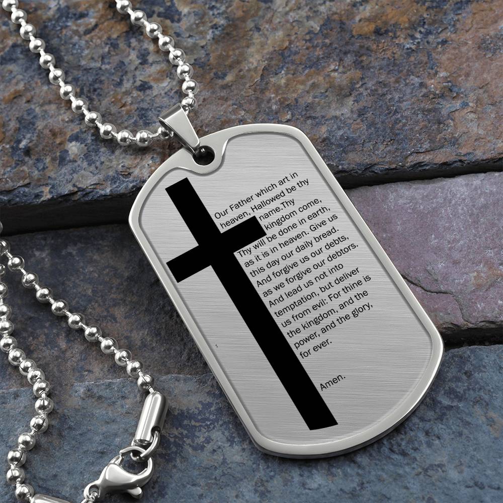 Lord's Prayer Necklace Dog Tag Stainless Steel or 18k Gold w 24" Chain-Express Your Love Gifts