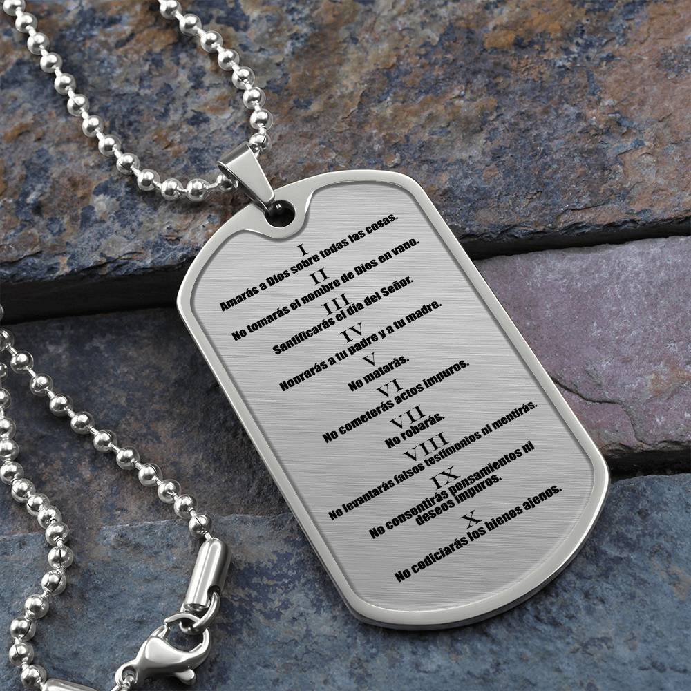 Ten Commandments Spanish Diez Mandamientos Necklace Dog Tag Stainless Steel or 18k Gold w 24" Chain-Express Your Love Gifts