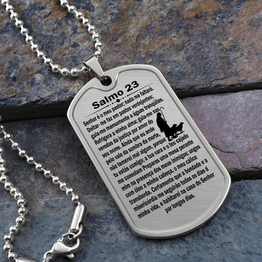 Psalm 23 Portuguese Salmo 23 Necklace Dog Tag Stainless Steel or 18k Gold w 24" Chain-Express Your Love Gifts