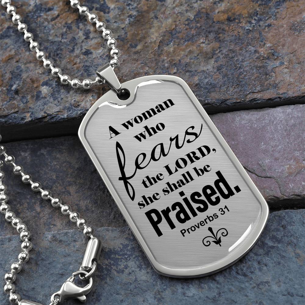 Proverbs 31 Woman of God Necklace Dog Tag Stainless Steel or 18k Gold w 24" Chain-Express Your Love Gifts