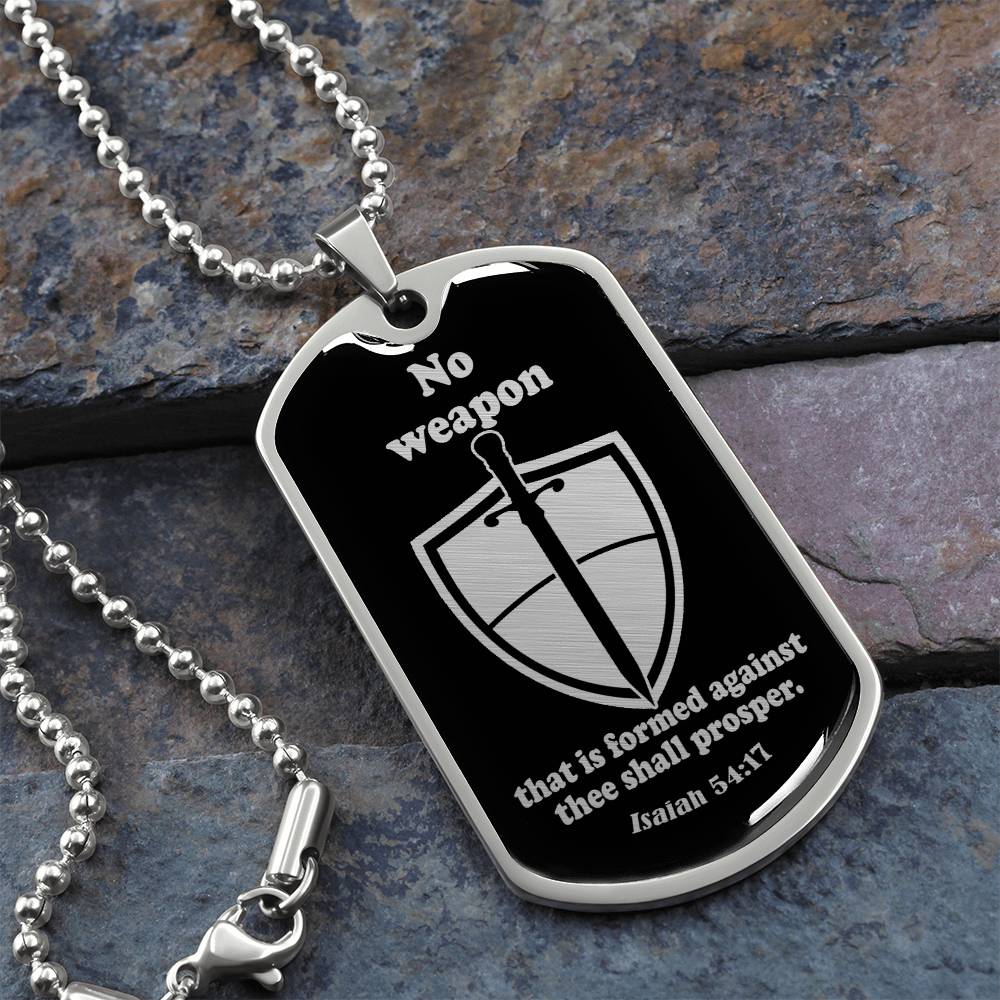 Isaiah 54:17 No Weapon Necklace Dog Tag Stainless Steel or 18k Gold w 24" Chain-Express Your Love Gifts