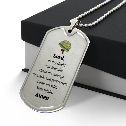 Soldier's Prayer Necklace Stainless Steel or 18k Gold Dog Tag 24" Chain-Express Your Love Gifts