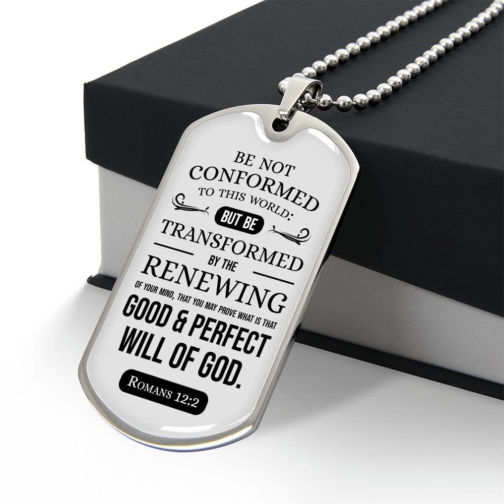 Good And Perfect Will Of God Stainless Steel or 18k Gold Dog Tag Necklace w 24" Chain