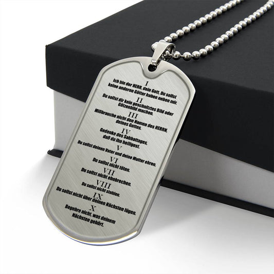 Ten Commandments German 10 Gebote Halskette Necklace Dog Tag Stainless Steel or 18k Gold w 24" Chain-Express Your Love Gifts