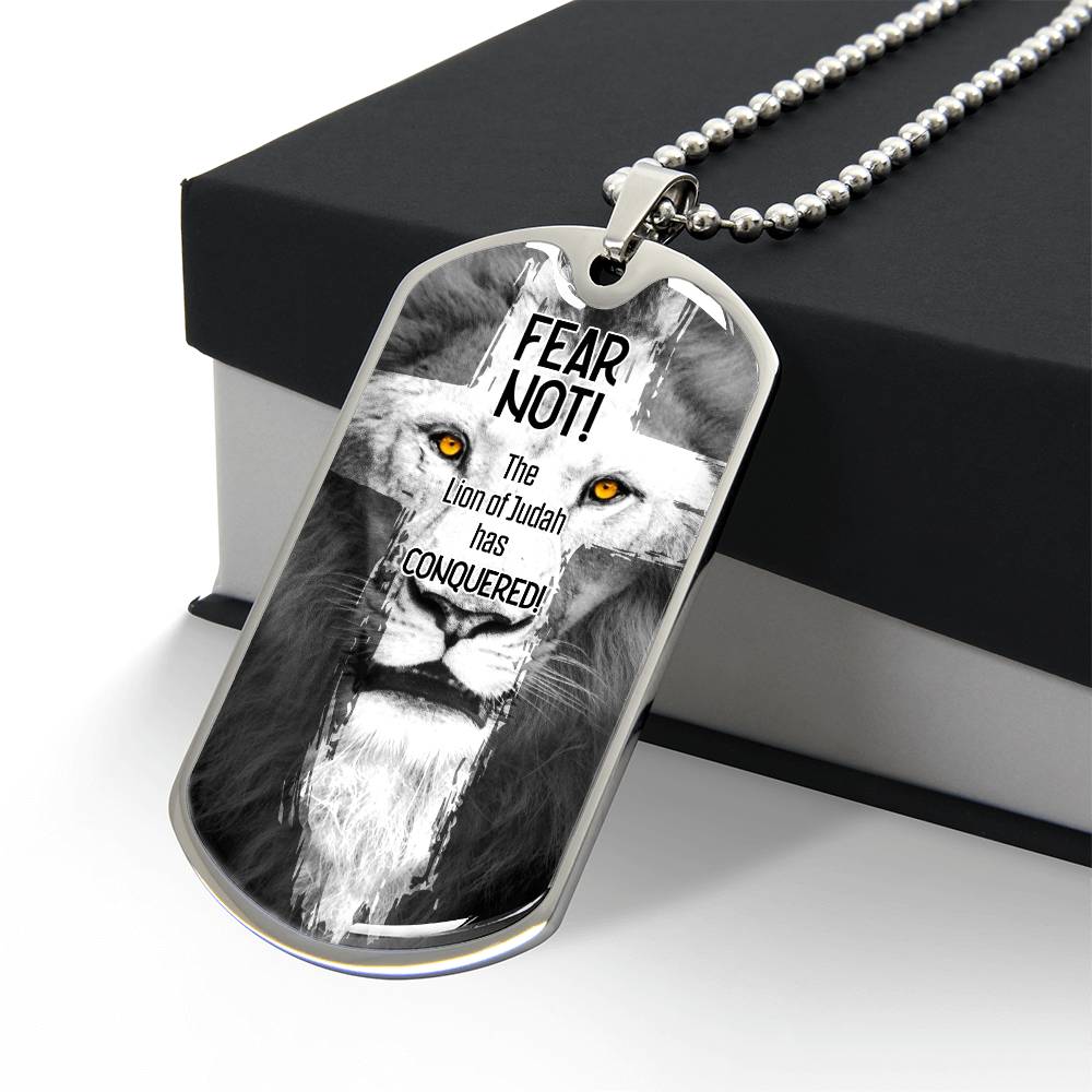 Lion Of Judah Premium Stainless Steel or 18k Gold Dog Tag Necklace with 24" Chain