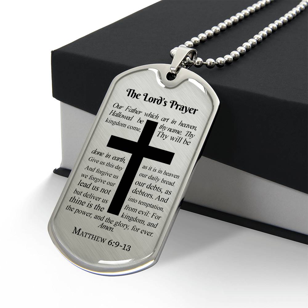 The Lord's Prayer Premium Stainless Steel or 18k Gold Dog Tag Necklace with 24" Chain
