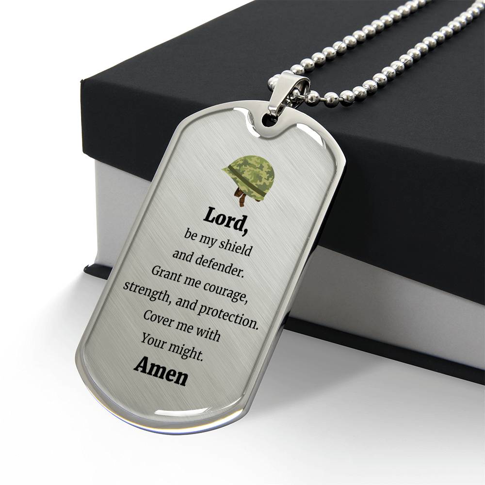 Soldier's Prayer Premium Stainless Steel or 18k Gold Dog Tag Necklace with 24" Chain