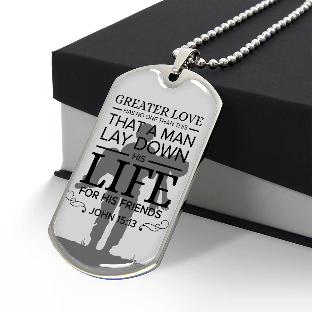 No Greater Love Soldier Premium Stainless Steel or 18k Gold Dog Tag Necklace with 24" Chain