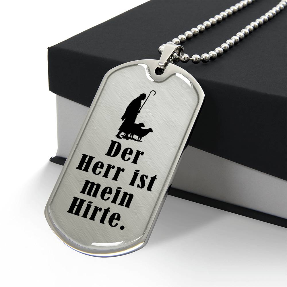 Lord's My Shephard Psalm 23 German Premium Stainless Steel or 18k Gold Dog Tag Necklace with 24" Chain