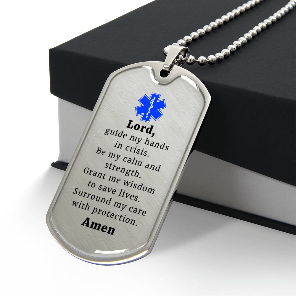 EMT Prayer Premium Stainless Steel or 18k Gold Dog Tag Necklace with 24" Chain