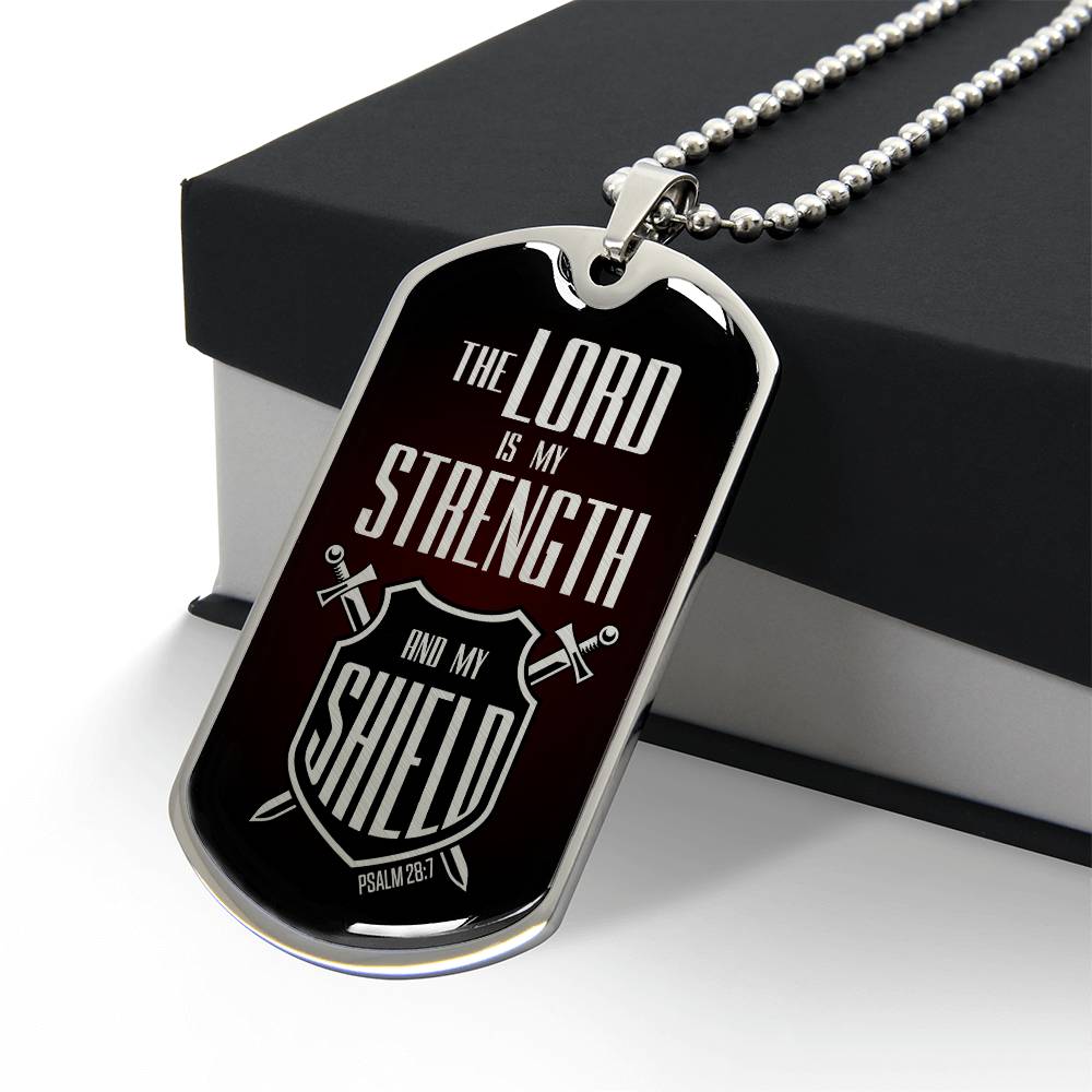 Lord Is My Strength Premium Stainless Steel or 18k Gold Dog Tag Necklace with 24" Chain