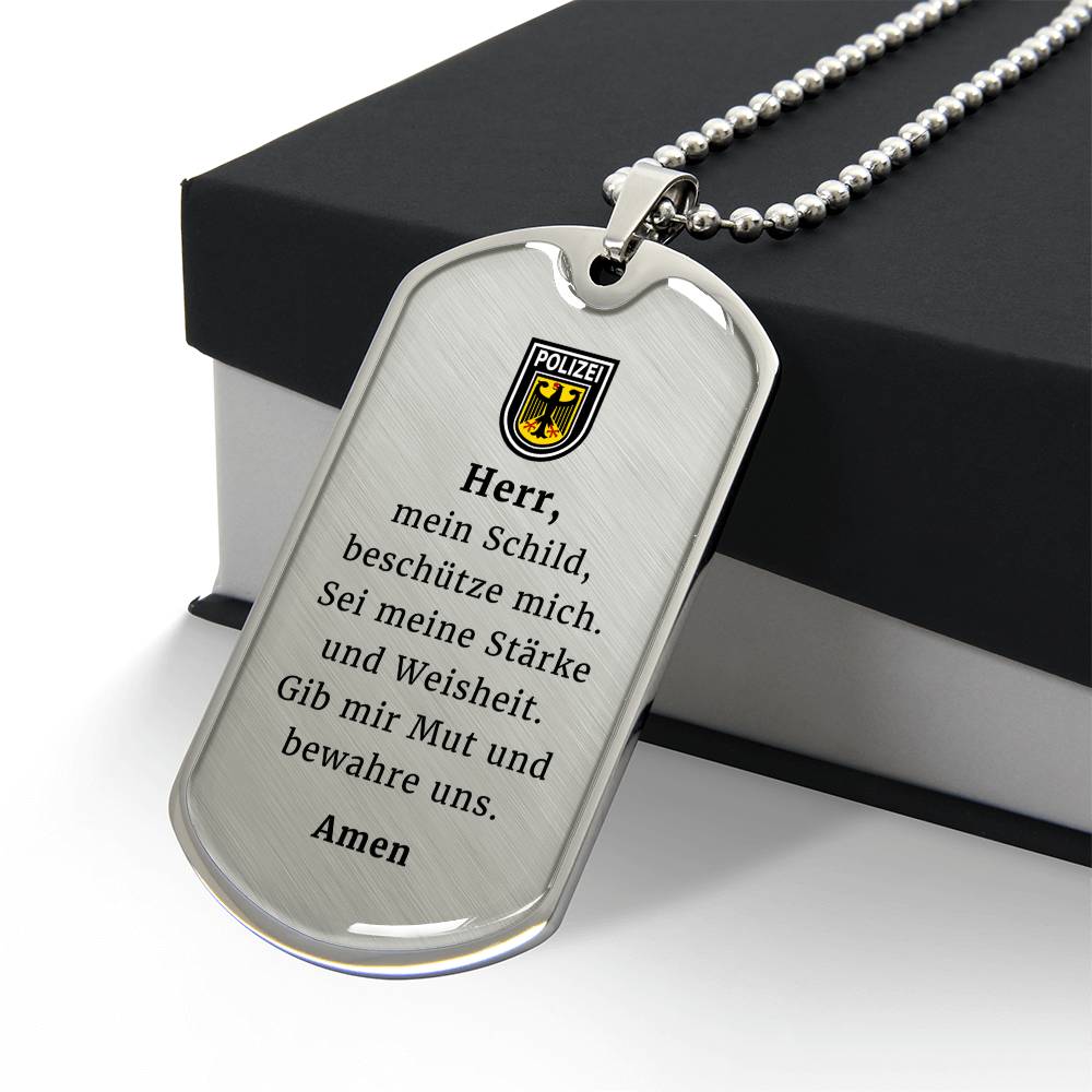 Polizeibeamter Police Officer Prayer German Necklace Stainless Steel or 18k Gold Dog Tag 24" Chain-Express Your Love Gifts