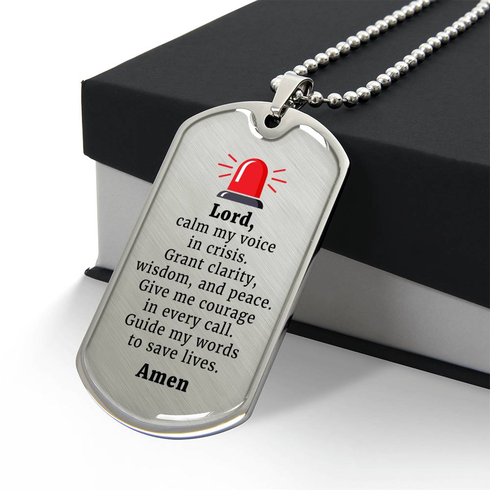 Dispatcher's Prayer Premium Stainless Steel or 18k Gold Dog Tag Necklace with 24" Chain