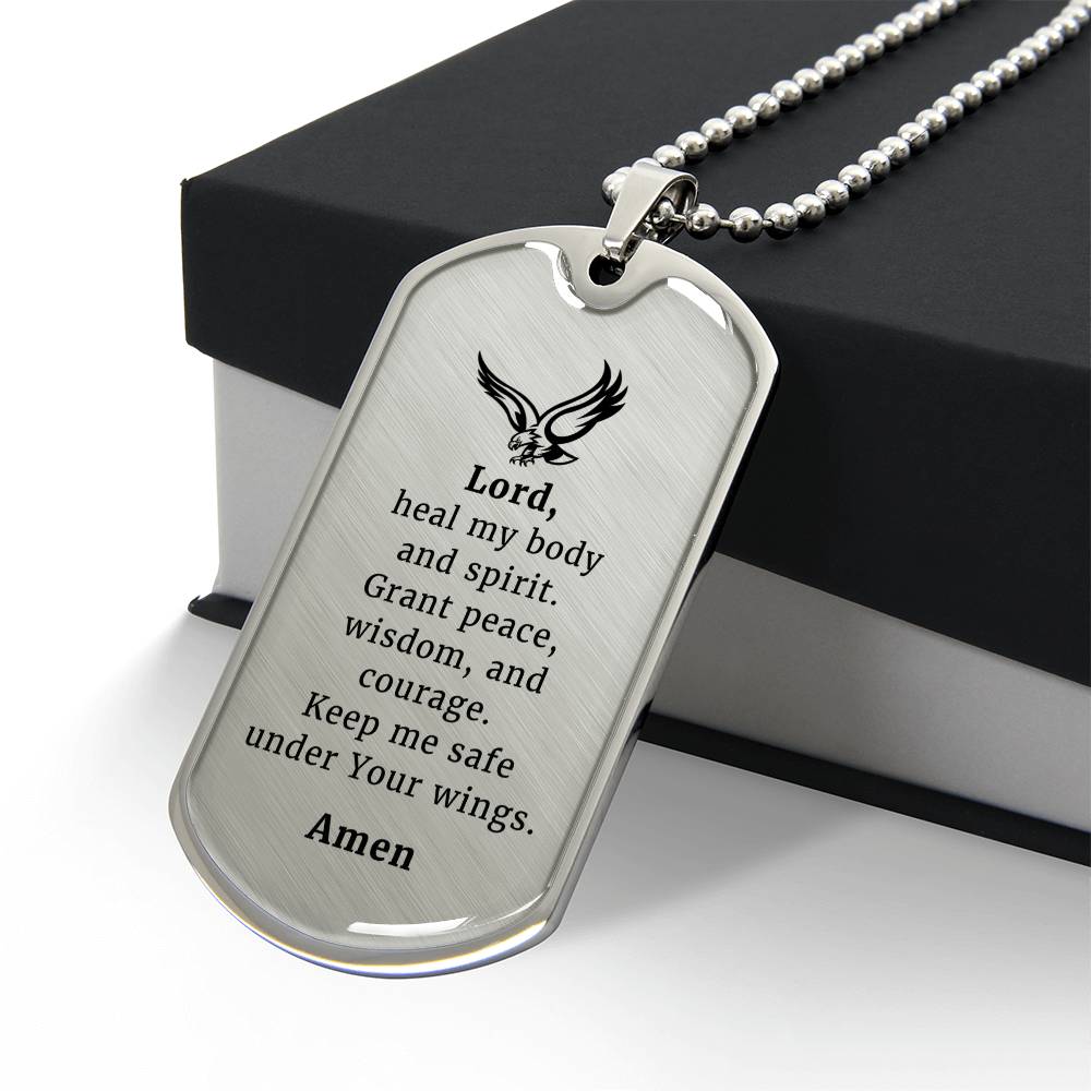 Veteran's Prayer Premium Stainless Steel or 18k Gold Dog Tag Necklace with 24" Chain