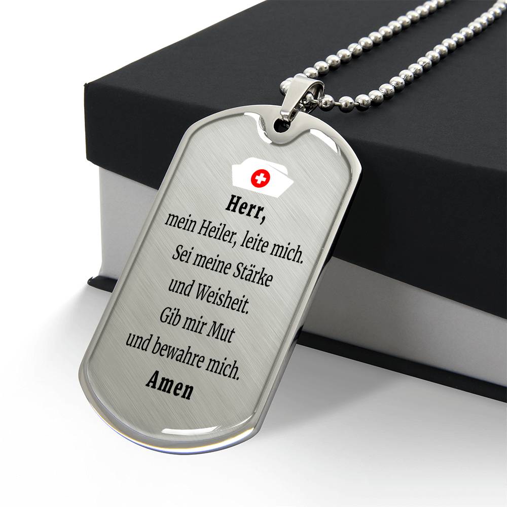 Krankenschwester Krankenpfleger Nurse Prayer Premium Stainless Steel or 18k Gold Dog Tag Necklace with 24" Chain