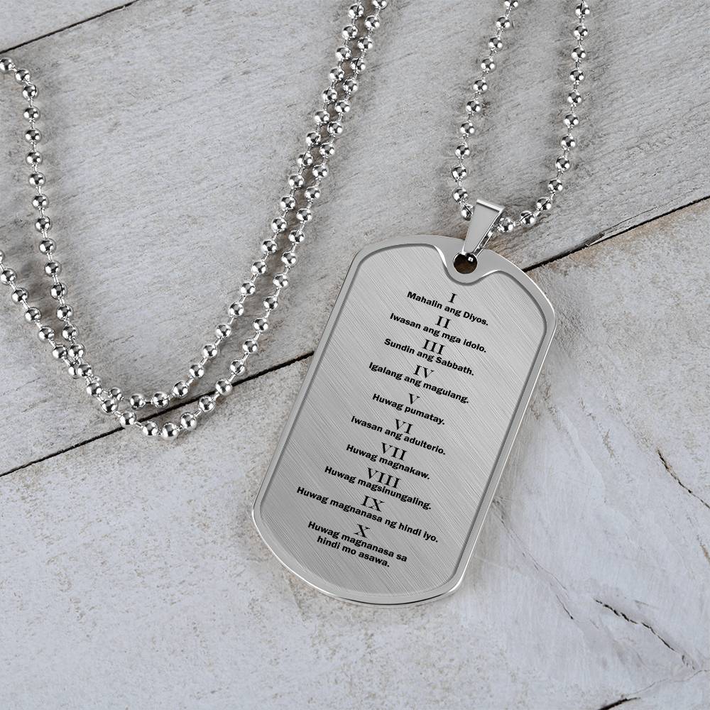 Ten Commandments Tagalog Sampung Utos Necklace Dog Tag Stainless Steel or 18k Gold w 24" Chain-Express Your Love Gifts