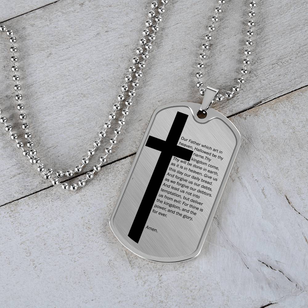 Lord's Prayer Necklace Dog Tag Stainless Steel or 18k Gold w 24" Chain-Express Your Love Gifts