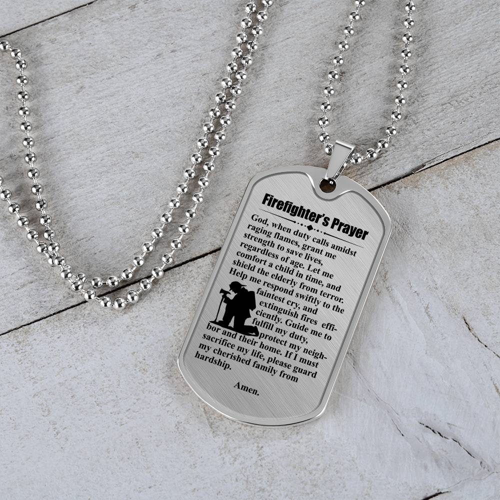 Firefighter's Prayer Dogtag Necklace Dog Tag Stainless Steel or 18k Gold w 24" Chain-Express Your Love Gifts