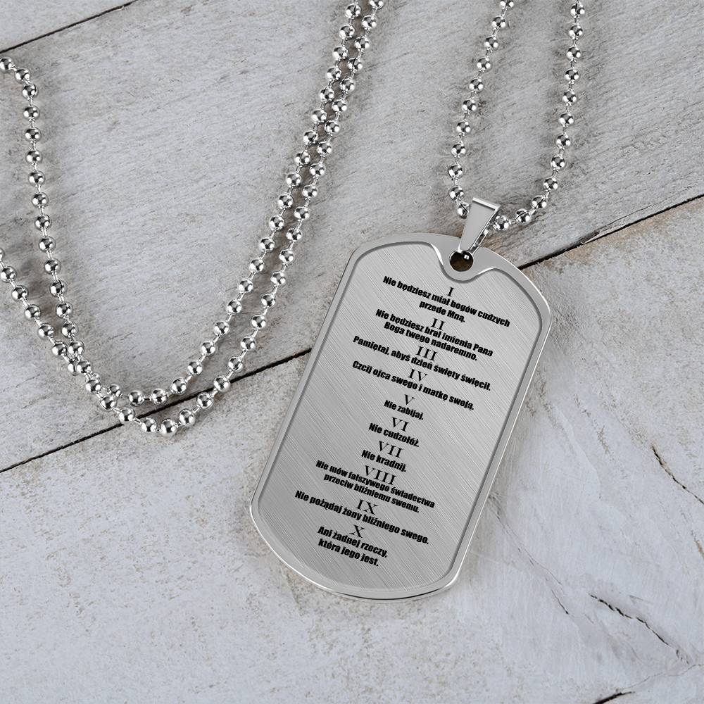 Ten Commandments Polish Przykazań Bożych Necklace Dog Tag Stainless Steel or 18k Gold w 24" Chain-Express Your Love Gifts